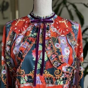 Dalia Pleated Red and Purple Cocktail Dress